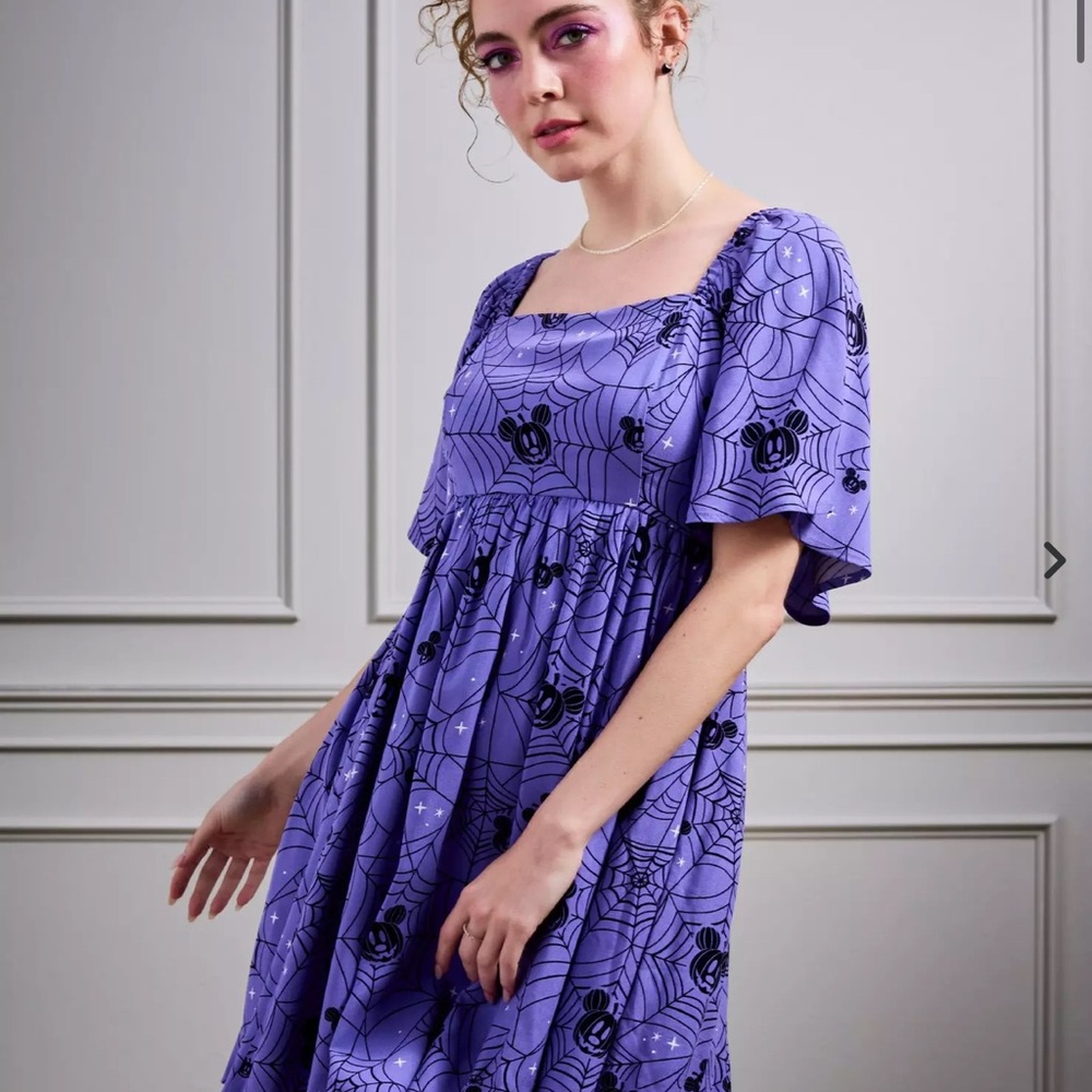 Disney Mickey Mouse Jack-O'-Lantern Spiderweb Allover Print Smock Dress